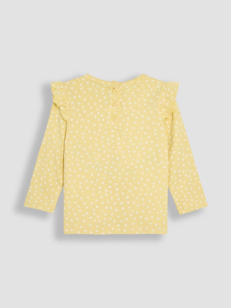 JoJo Maman Bébé Yellow Duck Appliqué Frill Shoulder 100% Cotton Top - Image 3 of 3