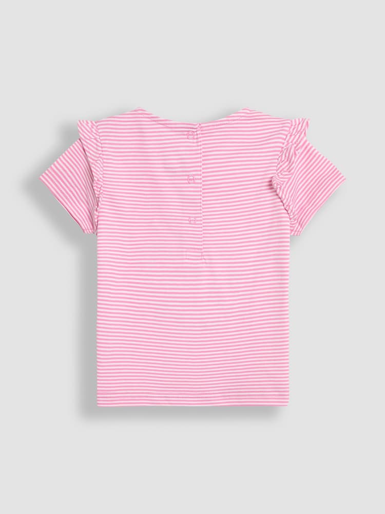 Fuchsia-Rosa mit Einhorn - Jojo Maman Bébé – T-Shirt mit Rüschen-Schulter und Applikation aus 100 % Baumwolle - Bild 2 von 4 Fuchsia-Rosa mit Einhorn - Jojo Maman Bébé – T-Shirt mit Rüschen-Schulter und Applikation aus 100 % Baumwolle - Bild 2 von 4