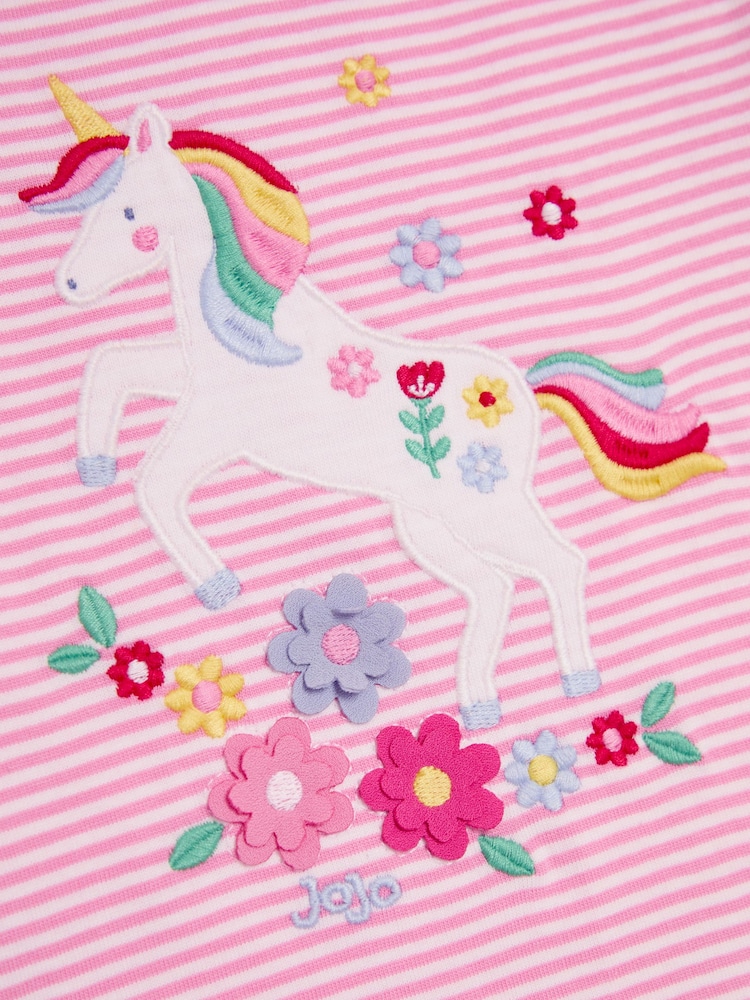 Fuchsia-Rosa mit Einhorn - Jojo Maman Bébé – T-Shirt mit Rüschen-Schulter und Applikation aus 100 % Baumwolle - Bild 4 von 4 Fuchsia-Rosa mit Einhorn - Jojo Maman Bébé – T-Shirt mit Rüschen-Schulter und Applikation aus 100 % Baumwolle - Bild 4 von 4