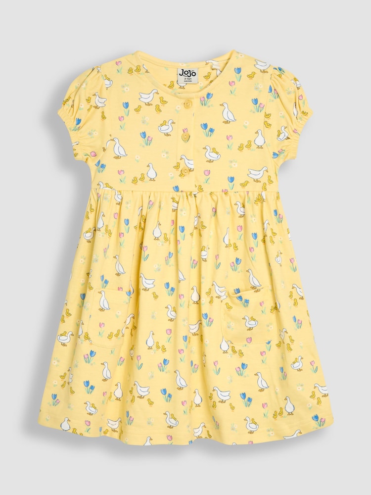 JoJo Maman Bébé Yellow Duck Button Front Dress - Image 1 of 4