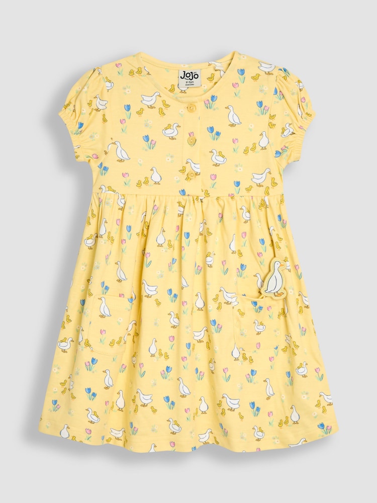 JoJo Maman Bébé Yellow Duck Button Front Dress - Image 2 of 4