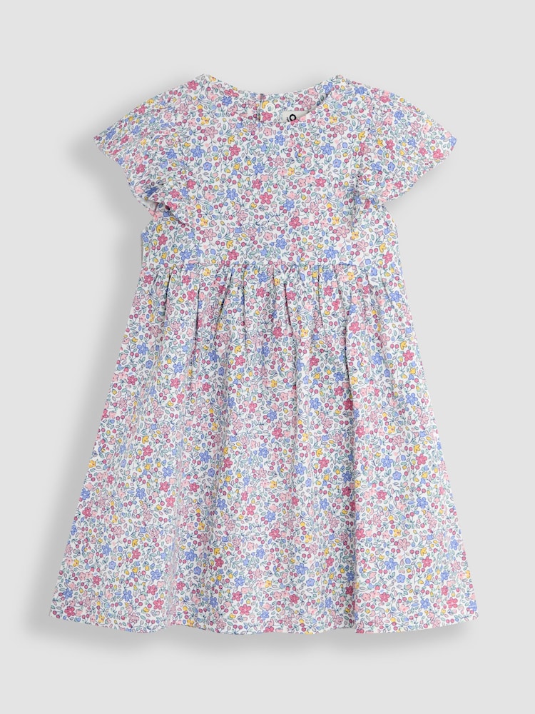 JoJo Maman Bébé Pink Ditsy Floral Print 100% Cotton Dress - Image 1 of 3