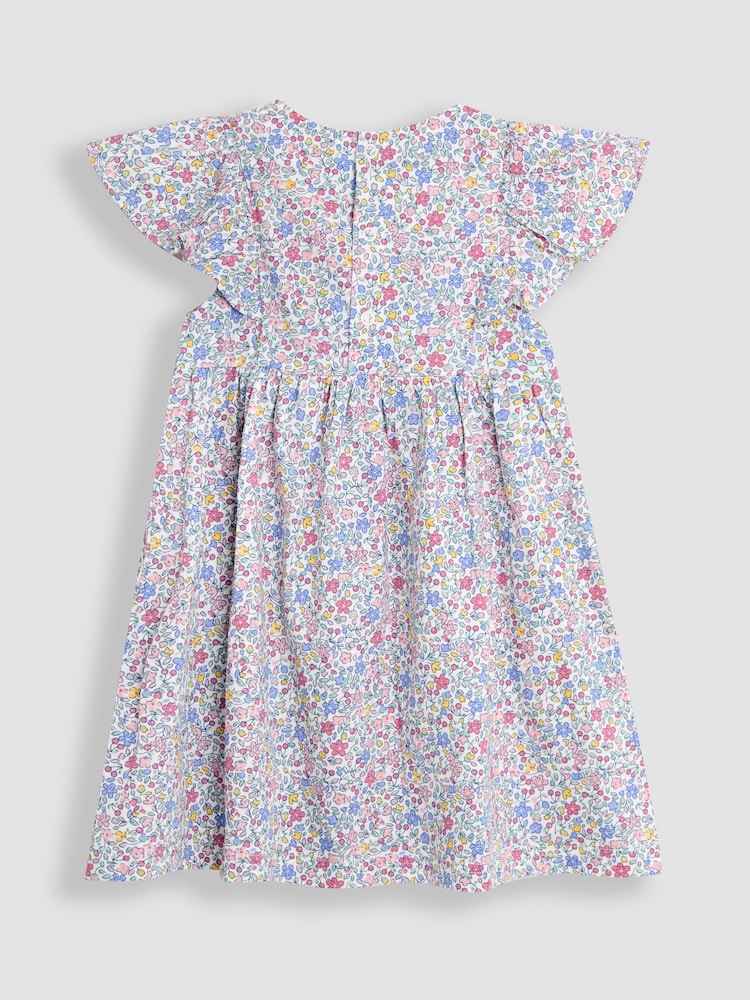 JoJo Maman Bébé Pink Ditsy Floral Print 100% Cotton Dress - Image 2 of 3