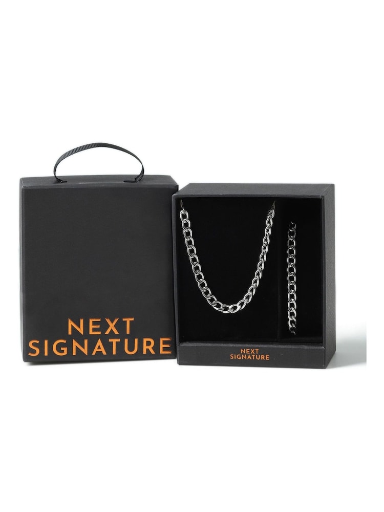 Stainless Steel Curb Chain Necklace and Bracelet Gift Set - Image 1 of 3