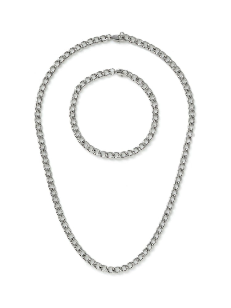 Stainless Steel Curb Chain Necklace and Bracelet Gift Set - Image 2 of 3