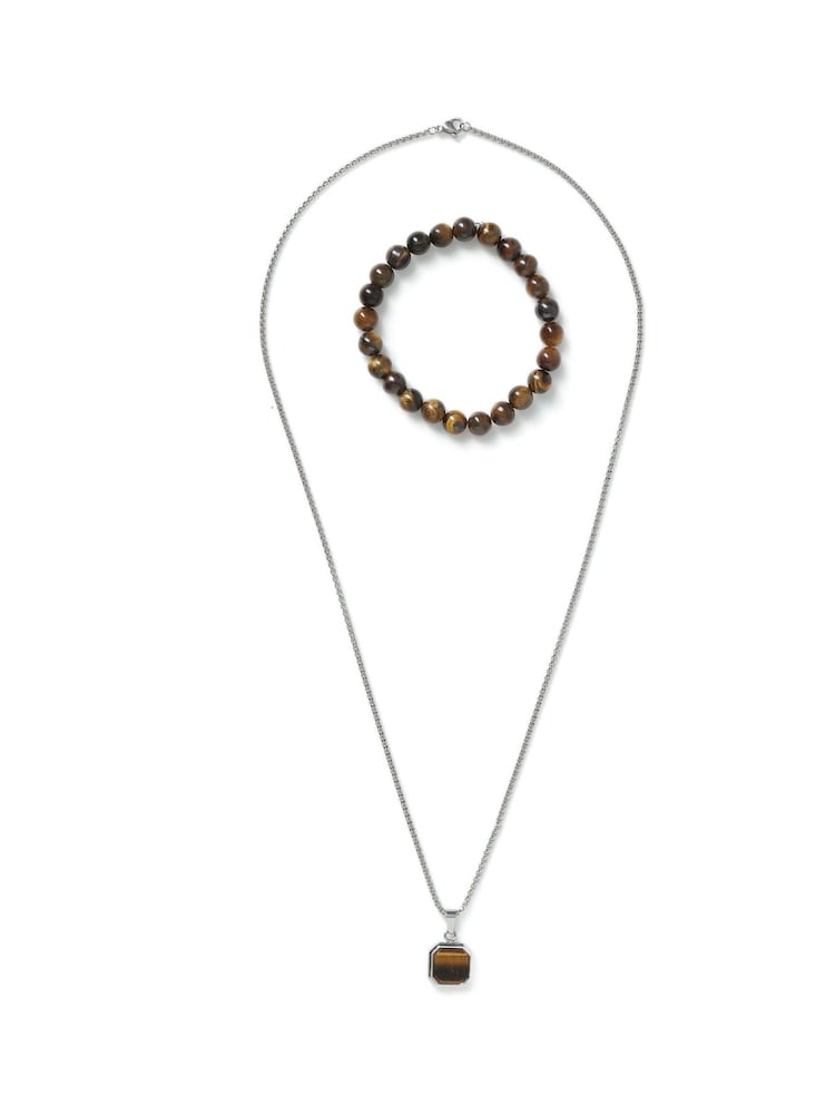 Stainless Steel and Tigers Necklace and Bracelet Gift Set - Image 1 of 3
