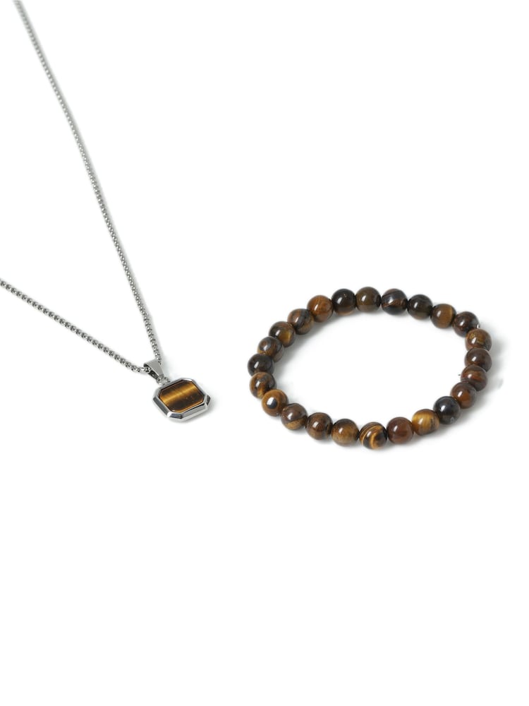 Stainless Steel and Tigers Necklace and Bracelet Gift Set - Image 2 of 3