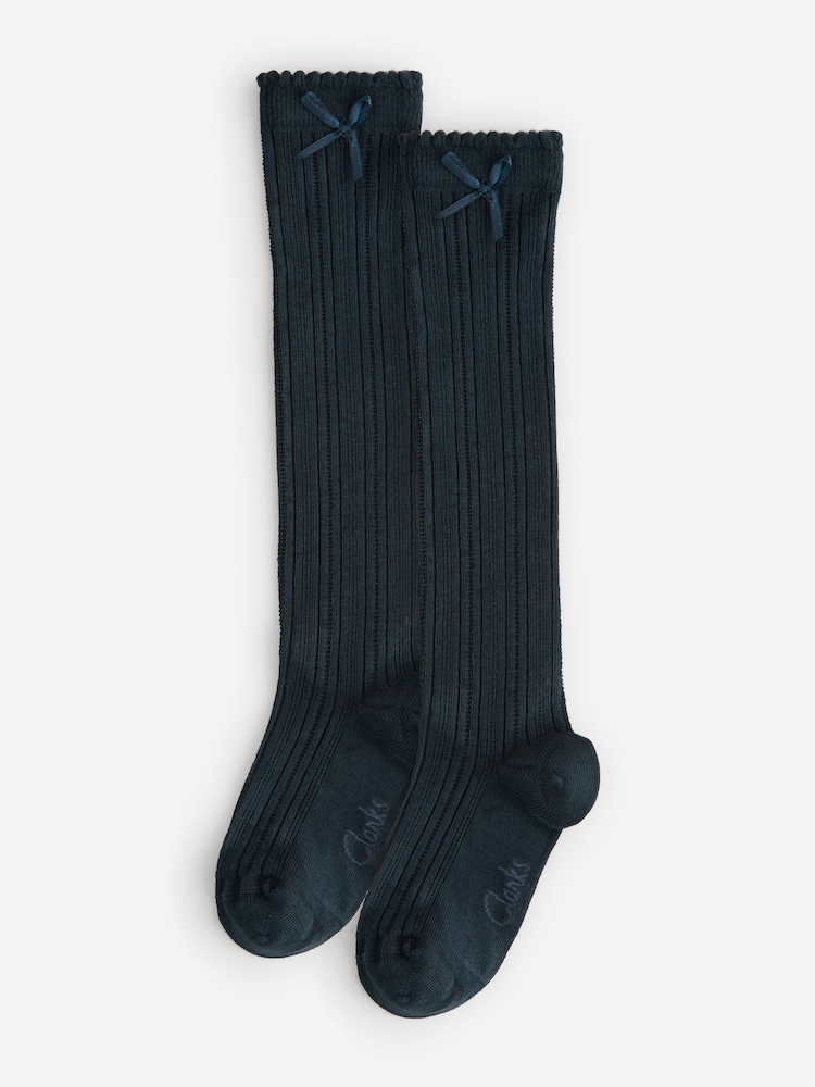 Clarks Navy Girls Knee High School Socks 2 Pack - Image 1 of 5