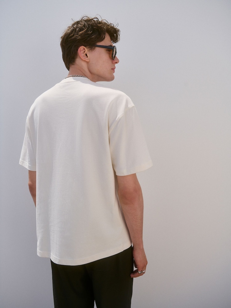 Ecru Relaxed Fit Graphic Print Heavy Weight T-Shirt - Image 3 of 7