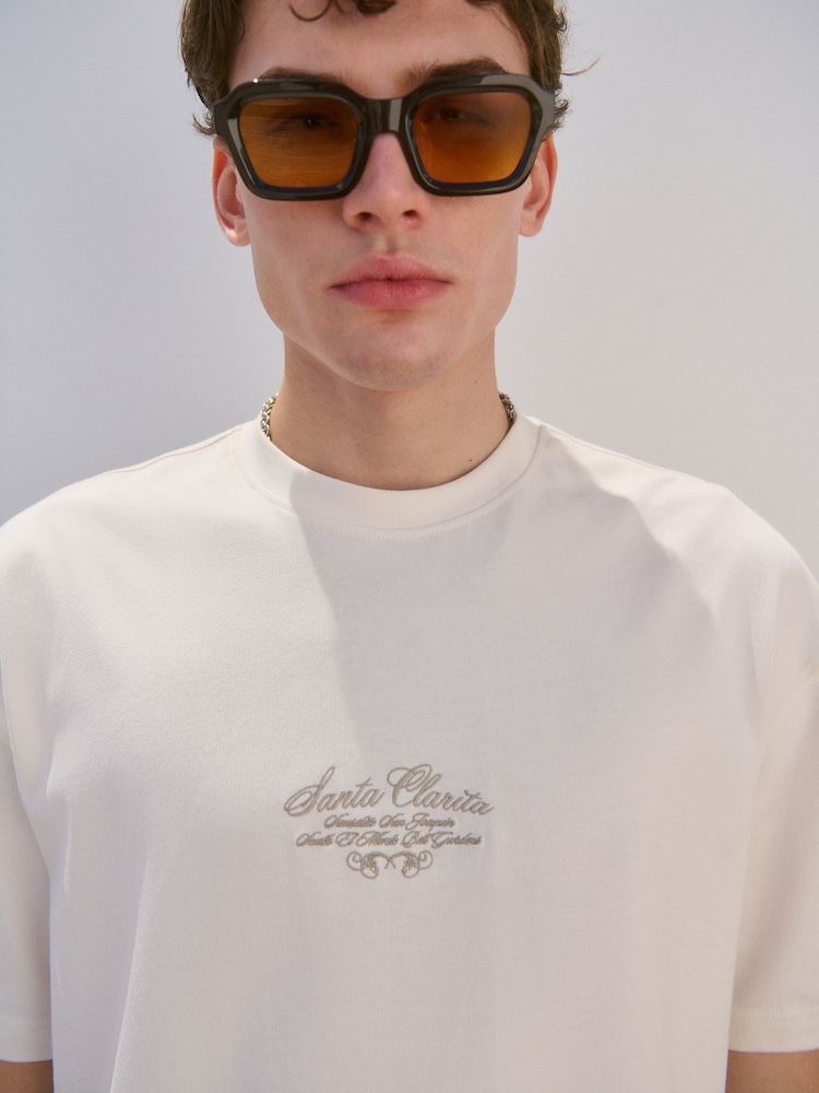 Ecru Relaxed Fit Graphic Print Heavy Weight T-Shirt - Image 4 of 7