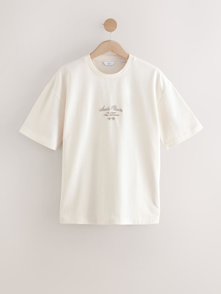 Ecru Relaxed Fit Graphic Print Heavy Weight T-Shirt - Image 5 of 7