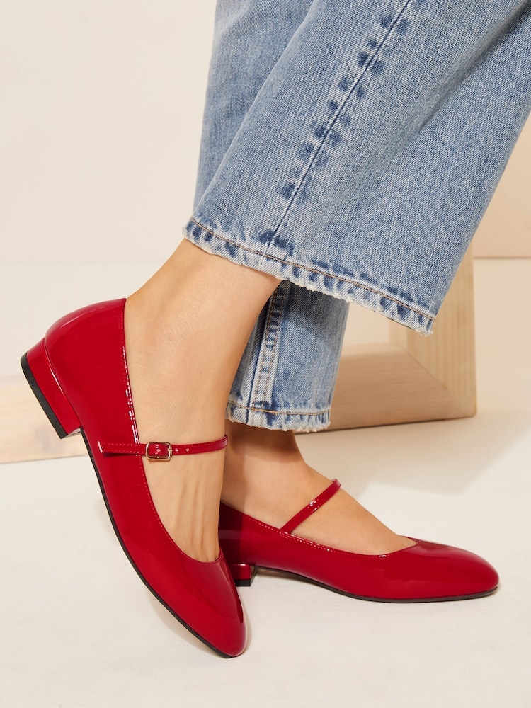 Friends Like These Red Standard Fit Round Toe Mary Jane Faux Leather Patent Ballerinas - Image 1 of 5