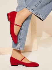 Friends Like These Red Standard Fit Round Toe Mary Jane Faux Leather Patent Ballerinas - Image 3 of 5