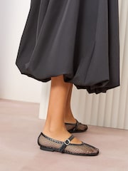 črna - Friends Like These Flat Mesh Mary Jane Ballerina Shoes - Slika 1 iz 5