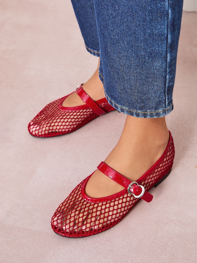 Friends Like These Red Flat Mesh Mary Jane Ballerina Shoes - Image 1 of 5