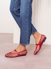 Friends Like These Red Flat Mesh Mary Jane Ballerina Shoes - Image 3 of 5