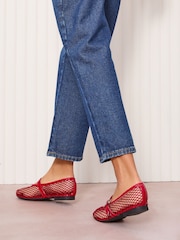 Friends Like These Red Flat Mesh Mary Jane Ballerina Shoes - Image 4 of 5