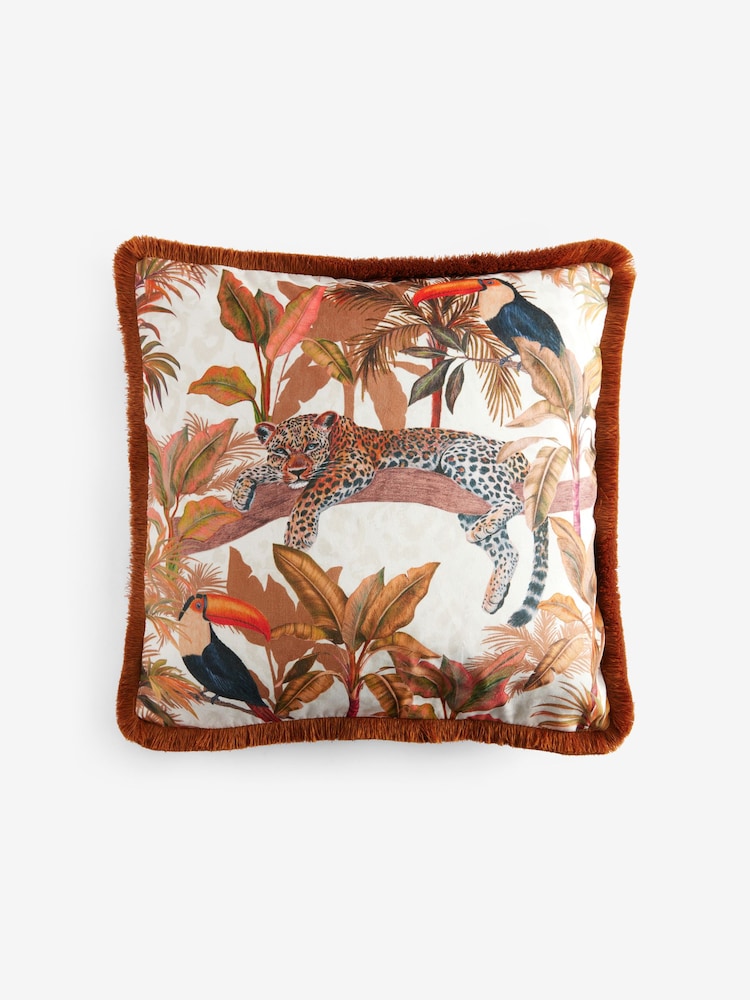 Buy Orange Tropical Jungle Print Velvet 50 x 50cm Cushion from the