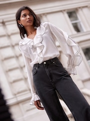 Mint Velvet White Contrast Ruffle Blouse - Image 1 of 4
