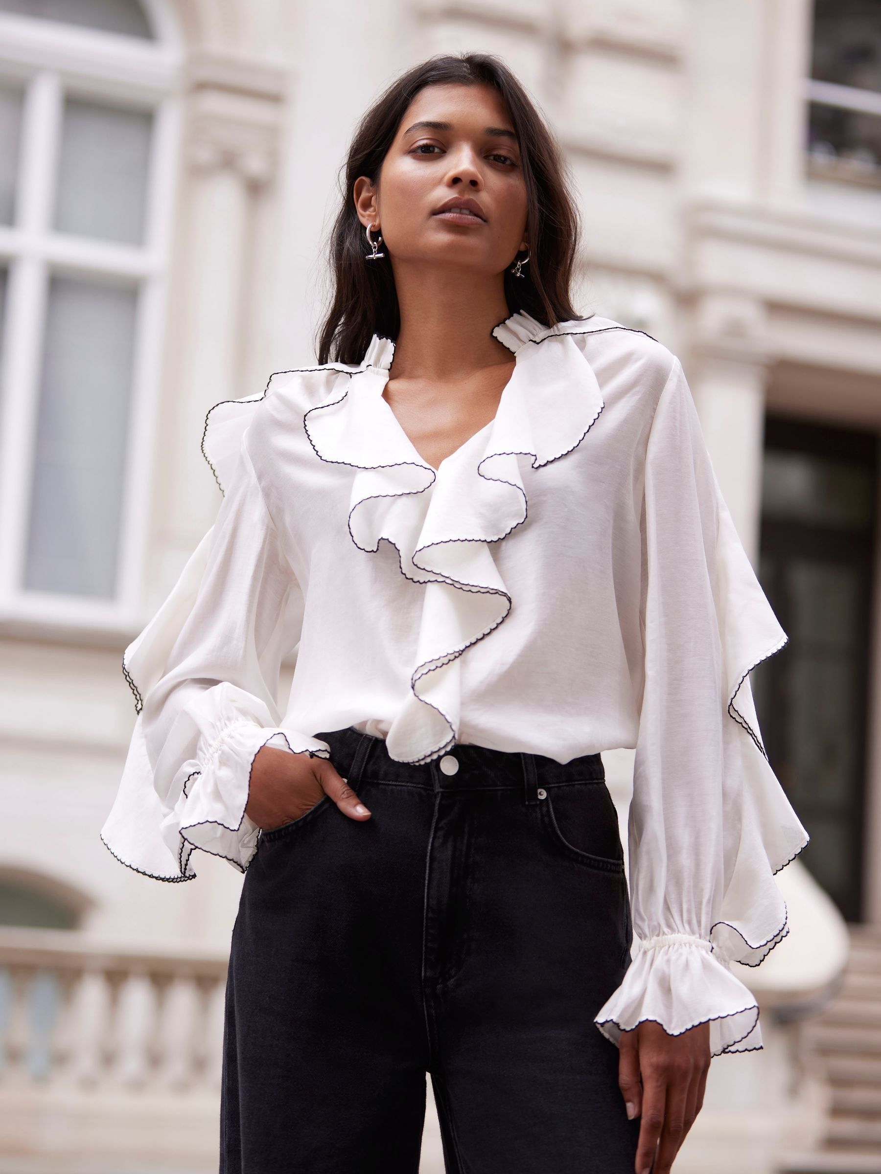 Buy Mint Velvet White Contrast Ruffle Blouse from the Next UK online shop