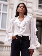 Mint Velvet White Contrast Ruffle Blouse - Image 2 of 4