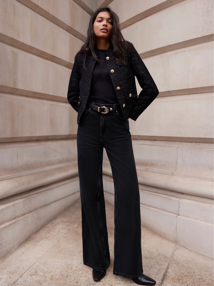 Mint Velvet Black Metallic Boucle Jacket - Image 1 of 4