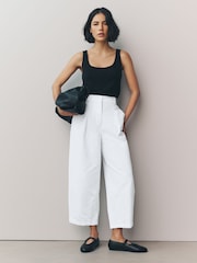 White Elasticated Waist Barrel Leg Trousers - Image 1 of 8