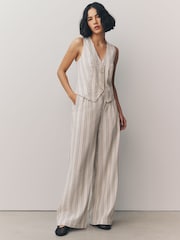 White/Black Straight Leg Textured Striped Trousers - Image 1 of 9