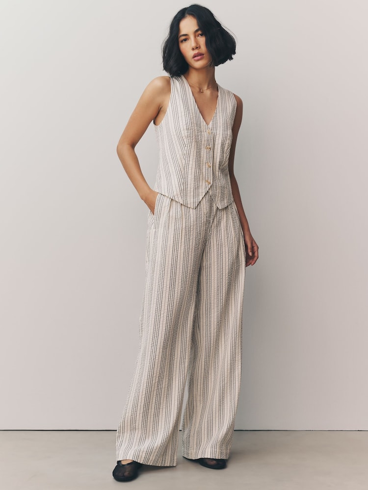 White/Black Straight Leg Textured Striped Trousers - Image 1 of 9