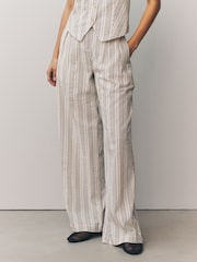 White/Black Straight Leg Textured Striped Trousers - Image 2 of 9
