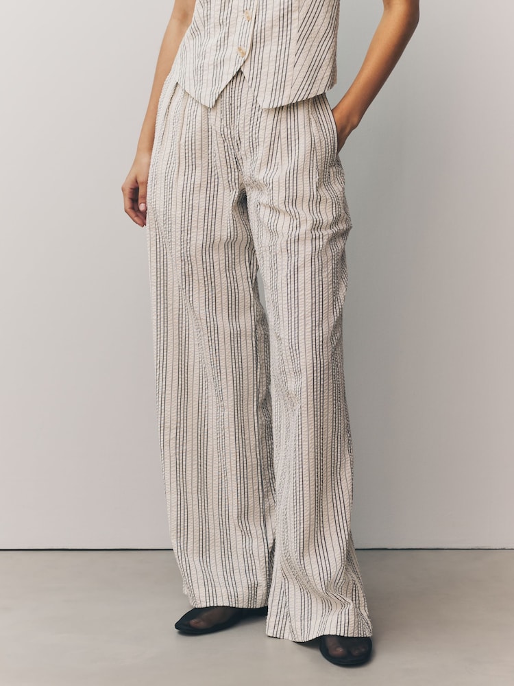 White/Black Straight Leg Textured Striped Trousers - Image 2 of 9