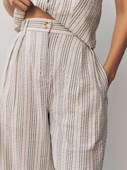 White/Black Straight Leg Textured Striped Trousers - Image 4 of 9
