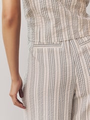 White/Black Straight Leg Textured Striped Trousers - Image 5 of 9