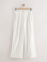 White/Black Straight Leg Textured Striped Trousers - Image 6 of 9