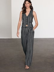 Black/White Straight Leg Textured Striped Trousers - Image 1 of 8