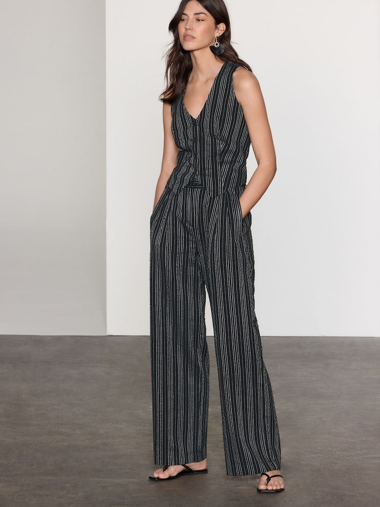 Black/White Straight Leg Textured Striped Trousers - Image 2 of 8