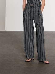 Black/White Straight Leg Textured Striped Trousers - Image 3 of 8