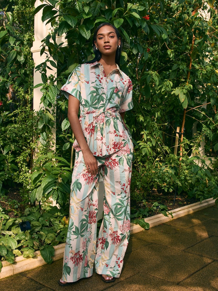 Verde/azul - Kew Collection Wide Leg 100% Cotton Trousers - Imagen 2 de 6