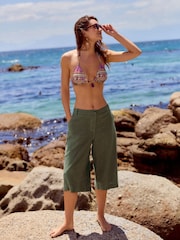 Khaki Green Linen Rich Jort Shorts - Image 1 of 7