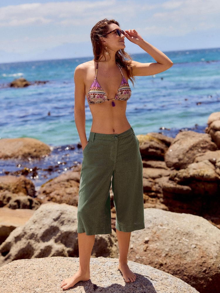 Khaki Green Linen Rich Jort Shorts - Image 1 of 7