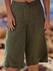 Khaki Green Linen Rich Jort Shorts - Image 2 of 7