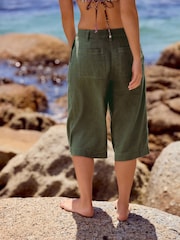 Khaki Green Linen Rich Jort Shorts - Image 3 of 7