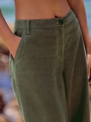 Khaki Green Linen Rich Jort Shorts - Image 4 of 7