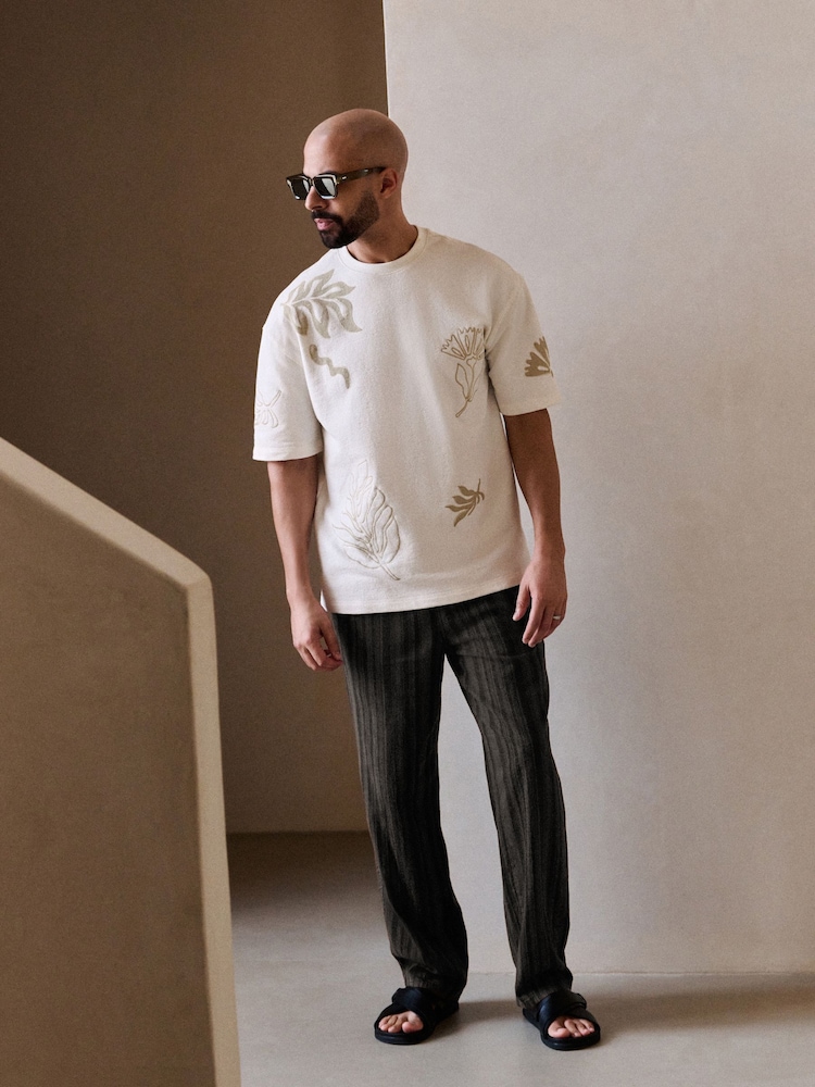 Ecru Texture Placement Floral Print T-Shirt - Image 1 of 3 Ecru Texture Placement Floral Print T-Shirt - Image 1 of 3