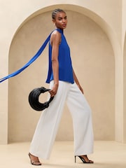 Lipsy Blue Bow Detail High Neck Halter Top - Image 2 of 4