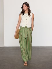 Green Stripe Tie Waist Wide Leg Trousers - Image 1 of 8