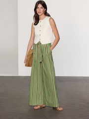 Green Stripe Tie Waist Wide Leg Trousers - Image 2 of 8