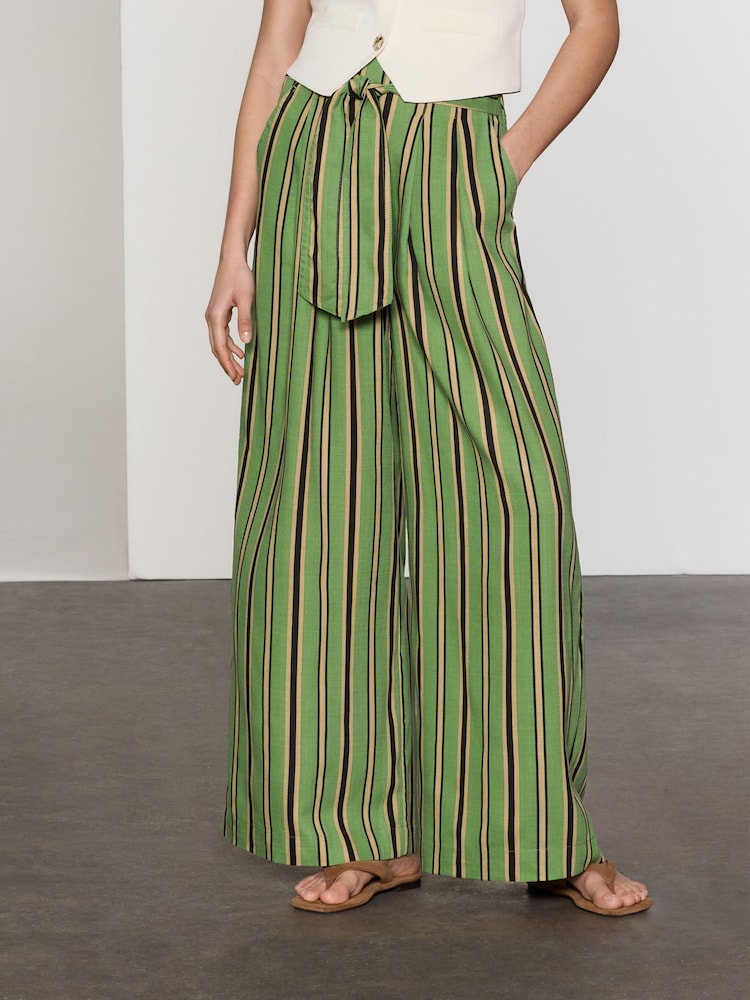 Grün gestreift - Hose mit Taillenband und weitem Bein - Image 3 of 8