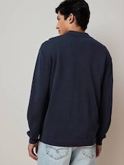 Navy/White Regular Fit Cotton Rich Vertical Stripe Button-Through Jumper - Image 2 of 7