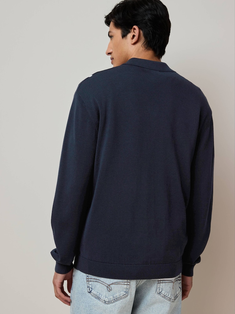 Navy/White Regular Fit Cotton Rich Vertical Stripe Button-Through Jumper - Image 2 of 7